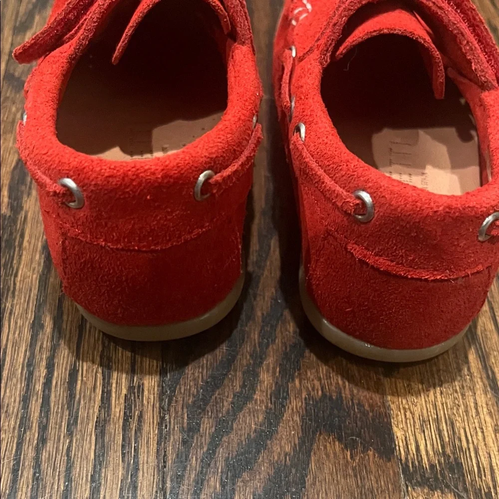 Red Suede Kids Moccasins with Hook-and-Loop Strap